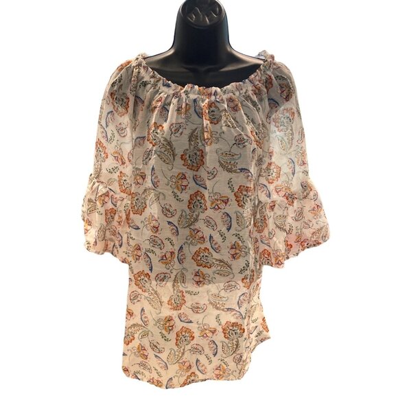 Beach By Beachlunchlounge Paisley Print Off-Shoulder Blouse Flared Sleeves Sz XS - Picture 1 of 11